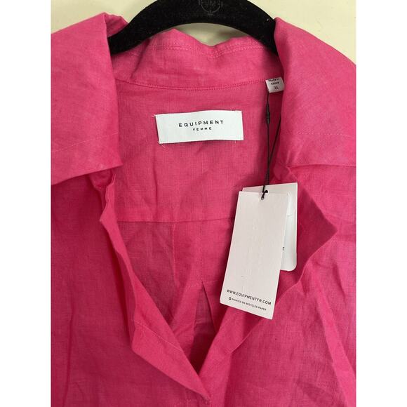 Equipment Beatrix Hot Pink Collared 100% Linen Shirt XL NWT $250 - Picture 5 of 11